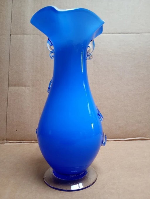 Vintage Murano Style Vase – Hand-blown Cobalt Blue Glass – 1970s