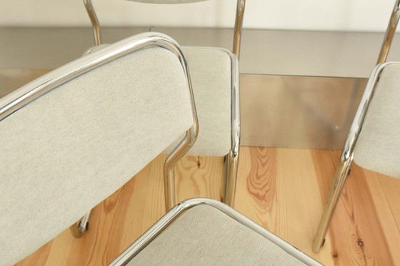 Image 1 of VINTAGE VINTAGE stalen buisvormige stoffen eetkamerstoel vrijdragend Bauhaus Modernist jaren 70