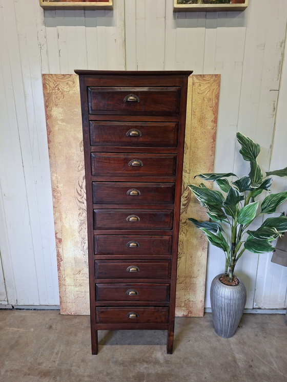 Image 1 of Commode haute classique, armoire à pharmacie ou classeur, dimensions 58x37cm et 176cm de hauteur.