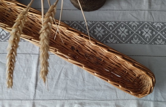 Image 1 of Antico grande cesto da panettiere in vimini intrecciato - Baguette