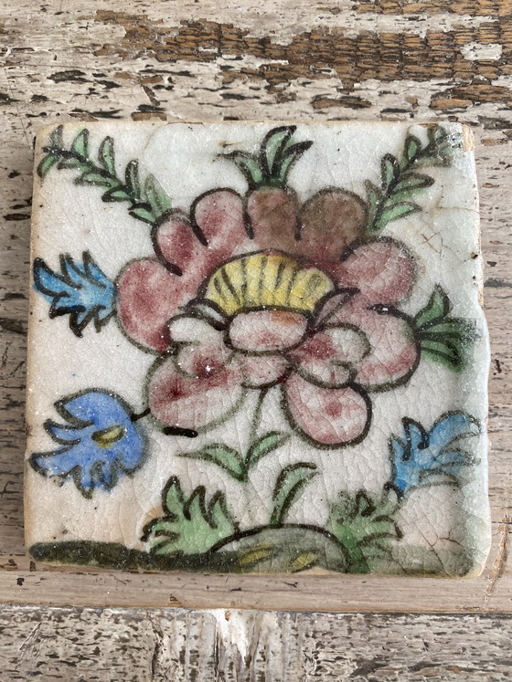 Image 1 of Persian Tiles Qajar Dynasty Floral Motif 10 Pieces