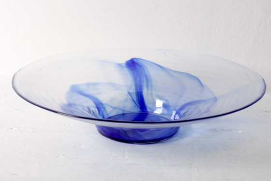 Image 1 of Vintage Blue Swirl Glass Fruit Bowl / Bormioli Rocco / Italy / 1990s