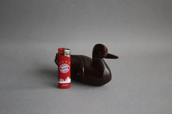 Image 1 of Piccola statuetta di anatra in legno di ferro, vintage, in buone condizioni, venatura marrone, 14x5x8 cm