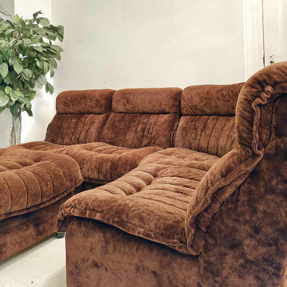 Image 1 of Divano modulare vintage in velluto a coste marrone