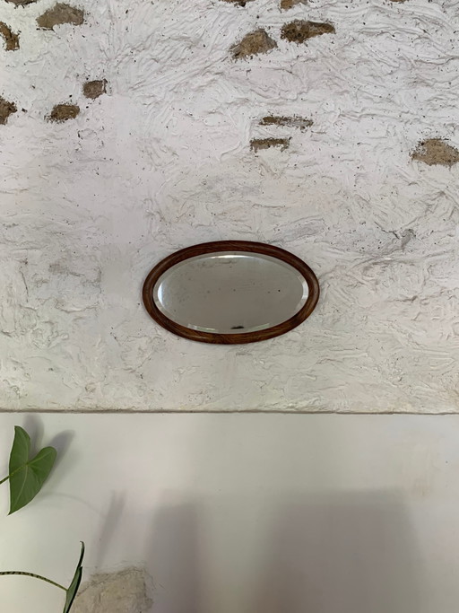 Oval wooden and stucco wall mirror – spiegels, Scandinavian (photo 2 of 6)