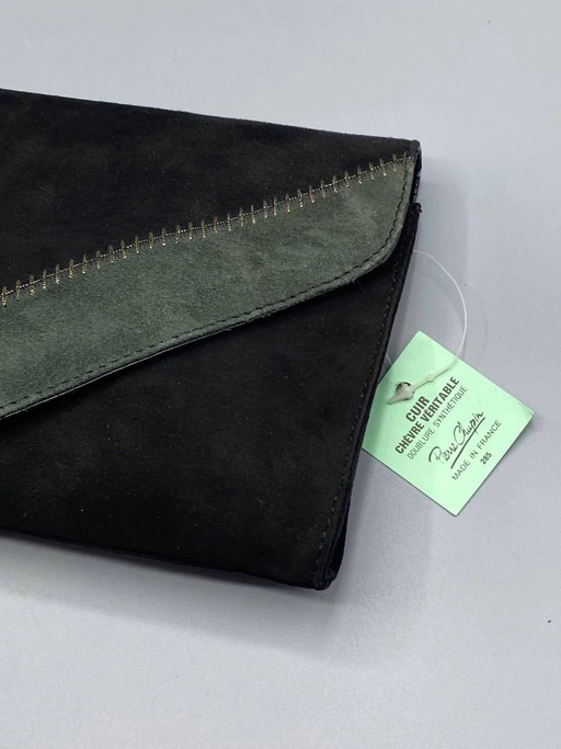 Pierre Chupin Black & Olive Green Velvety Goatskin Clutch, Made in France, 1980s – decoratieve objecten (photo 2 of 5)