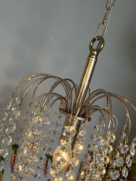 Image 1 of Set of 2 Vintage Pink Grape Fruit Teardrop Chandeliers from Murano