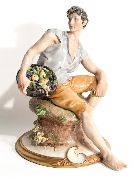 1958 Giuseppe Cappè Capodimonte Porcelain Farmer Sculpture – beeldhouwkunst, Barok