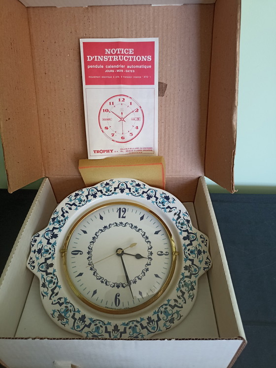 Image 1 of Horloge murale Vintage Trophy (ATO) – Céramique Digoin – 1972 (Ensemble complet !)