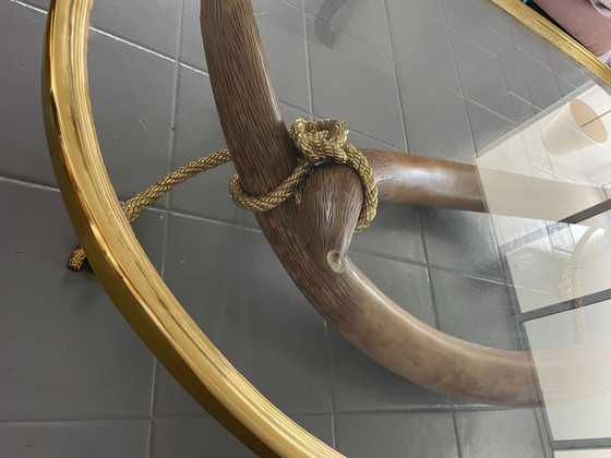 Spanish 1970s Signed Valenti Faux Elephant Tusk Table with Glass Top and Solid Bronze Detailing (photo 9 of 15)