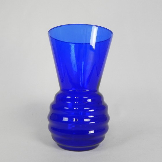 Image 1 of Art Deco vase with ribbed base, cobalt blue, 1930s