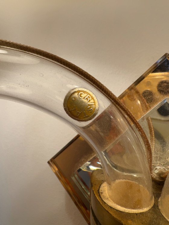 Image 1 of Art Deco crystal and brass mirror wall lights