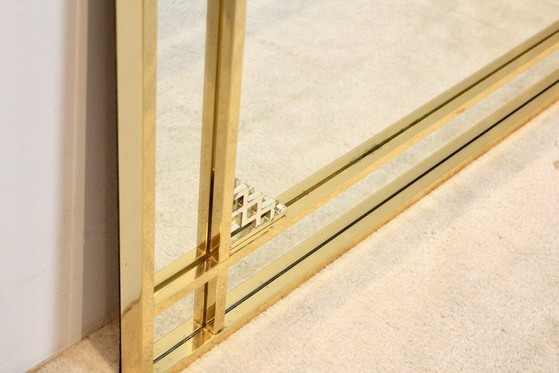 Grote Grafische Spiegel van Belgochrom, Chroom, Messing, Gold, Hollywood Regency (foto 9 van 12)
