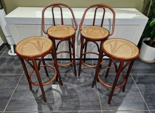 Juego de 4 taburetes de bistró de mimbre estilo vintage