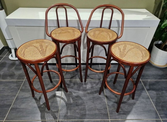 Image 1 of Set di 4 sgabelli da bistrot vintage in vimini