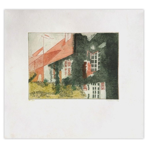Monique Pehem (Breton-Prouté) signierte Radierung Maison De Campagne 1992 – lithos zeefdrukken, Paper