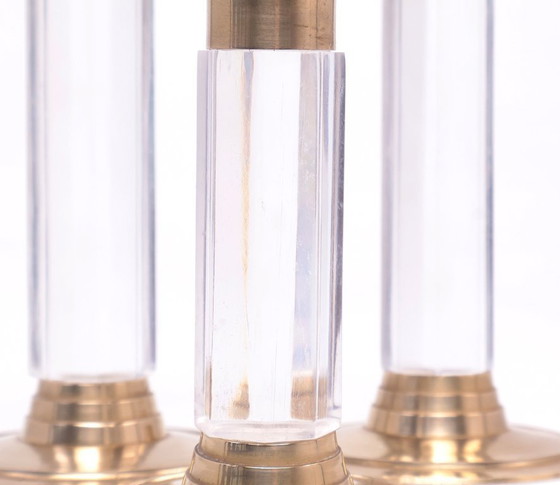 Image 1 of Vintage set kandelaren messing en lucite, 1970s