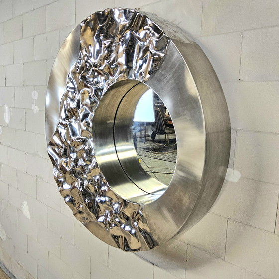 Image 1 of Specchio cromato vintage grande e organico unico (specchio Mercury) (collezione Phillips)