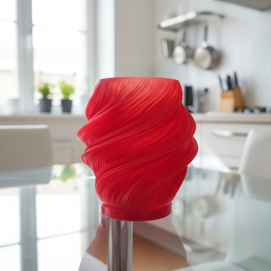 Image 1 of Design Table Lamp – 3D Printed PLA – Sculptural Swirl – Warm Red/Orange Glow