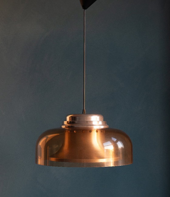 Image 1 of Space Age Herda Hanglamp met Amberkleurige Plexiglas Kap
