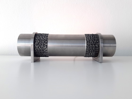 Image 1 of Bijzondere stalen vintage cilinder lamp, sfeervolle brutalist tafellamp