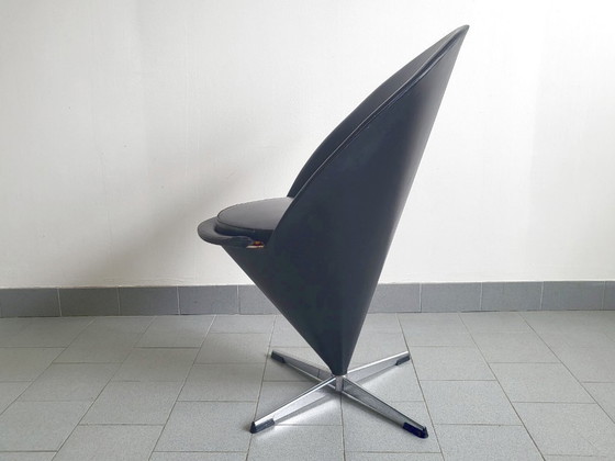 Image 1 of VINTAGE CONE CHAIR K1 BY VERNER PANTON 1950 BLACK FAUX LEATHER & STEEL