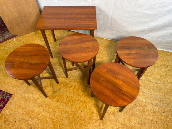 Image 1 of Mid-Century Retro Vintage Teak Nest of Tables by Poul Hundevad 1960  Iconic Danish Design • Space-Saving • Decorative & Function