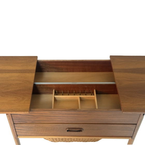 Image 1 of Teak wood - Vintage sewing box / table on casters - Wicker basket -  Scandinavian, Denmark, ca. 1960’s