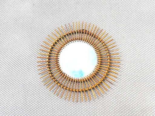 Large rattan sun mirror 68 cm. Vintage 70s