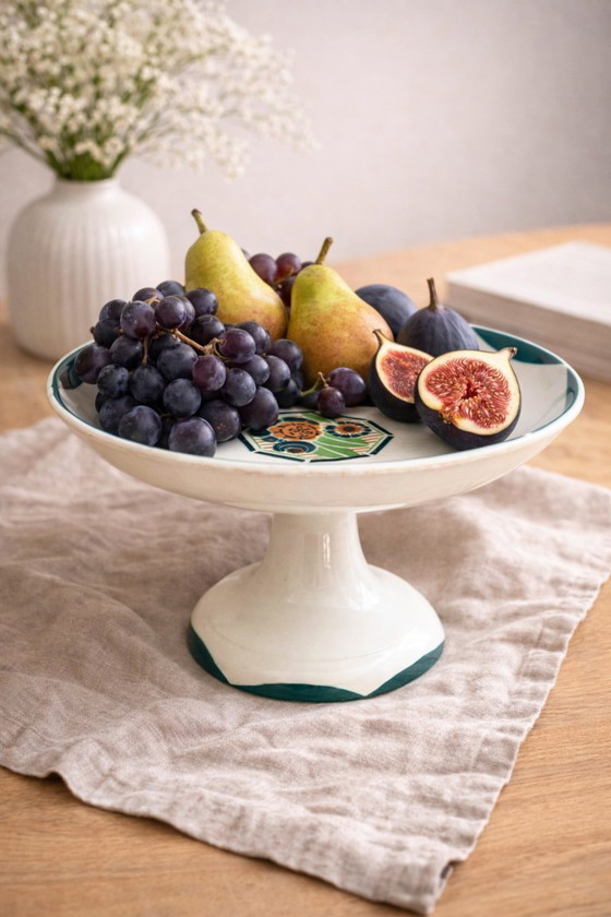 Image 1 of Piatto vintage Sarreguemines con piedistallo – Decorazione floreale – Francia, anni '50