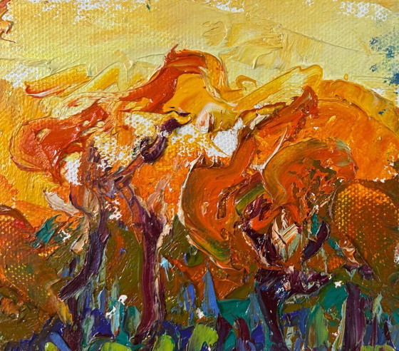 Image 1 of Original Oil Painting Fall Trees Landscape Steps through autumn