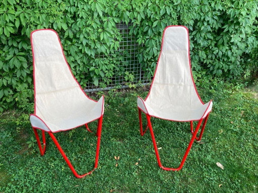 Pair of Vintage "Zero 7" Lounge Chairs by Ivan Loss for Sandrigarden – NOS / New – stoelen fauteuils, Metal, Textile