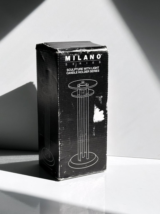 Image 1 of Milano Series Design 80er Art Deco Revival Kerzenständer Postmodern Marmor Grün Paar Set Metall Schwarz Glas Kerzenleuchter
