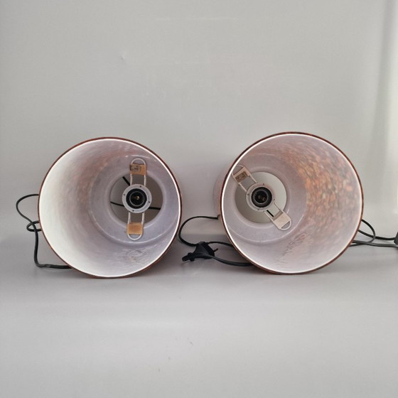 Image 1 of Set van 2 Vintage Peill & Putzler Tafellampen – Space Age Glas – Oranje Gemarmerd – 36 cm Hoog – Duitsland 1970s – Space Age