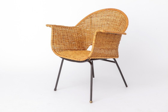 Image 1 of Vintage rieten fauteuils van Gianfranco Legler uit de jaren 1950 | Set van 3 Zwitserse rotan loungestoelen | Mid-century modern