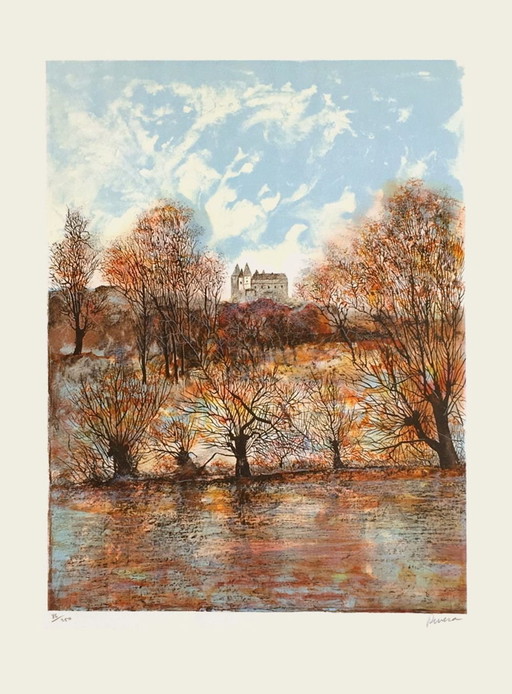 Antonio RIVERA Château de Saumur Signed lithograph 1990