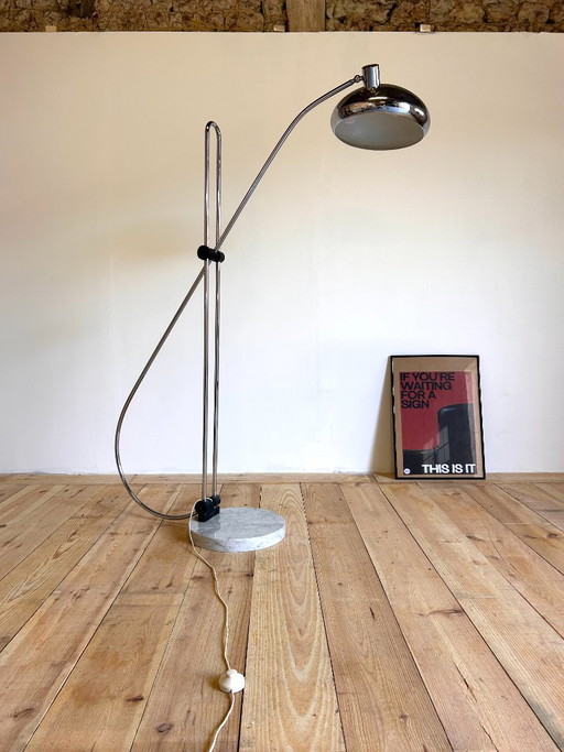 Grand Lampadaire Arc Ajustable en Marbre et Chrome, Italie, 1970s – vloerlampen, Marble, Metal