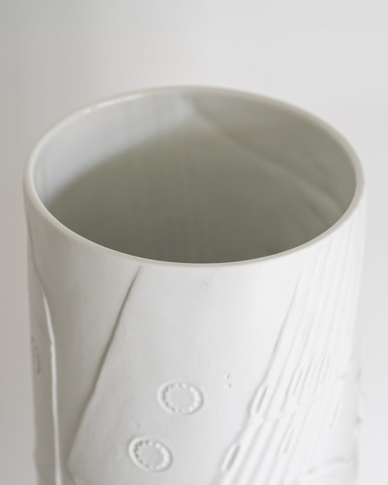 Image 1 of Zeldzame Rosenthal Vloervaas Werner Schreib Brutalistisch Reliëf Bisque porselein 58cm