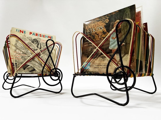 Image 1 of Rangements Vinyles Vintage • Support 45T • Métal Laqué • Scoubidou • 1950-1960