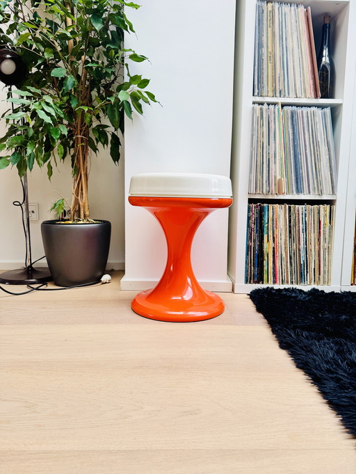 Emsa Vintage Orange White Stool Side Table 70S Retro Space Age