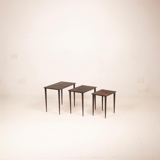 Aldo Tura Mid Century Parchment Nesting Tables Model 764 Tura Milano Italy 1950 – Side tables, Leather (photo 18 of 19)
