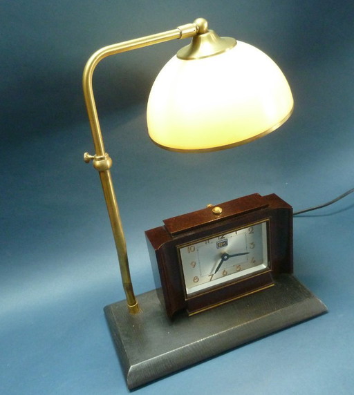 Art deco Bauhaus bakelieten bureaulamp met klok