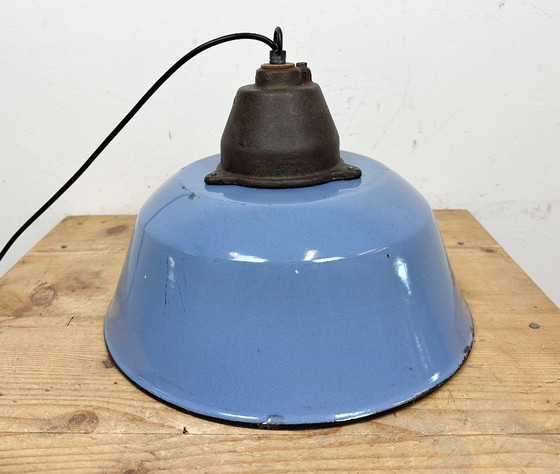 Image 1 of Industrial Blue Enamel and Cast Iron Pendant Light, 1960s