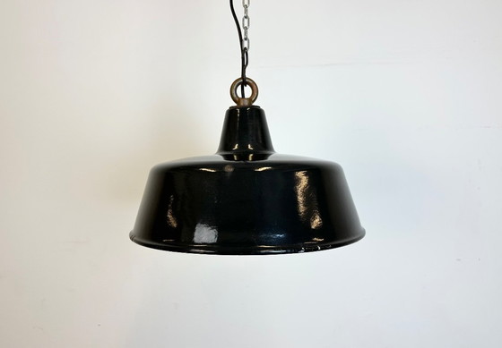 Image 1 of Black Enamel Industrial Pendant Lamp, 1950s