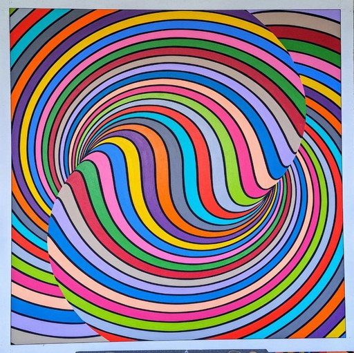 Modern abstract schilderij – ‘Beweging’ door Franklin van Dam – Op-Art acryl op MDF – 95 x 95 cm