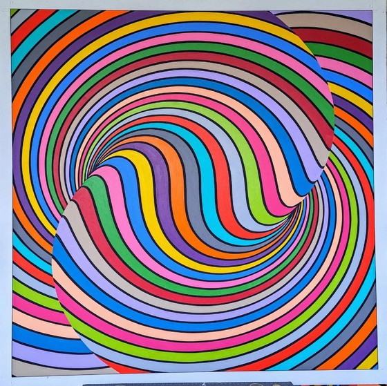Image 1 of Cuadro abstracto moderno - 'Movimiento' de Franklin van Dam - Op-Art acrílico sobre MDF - 95 x 95 cm