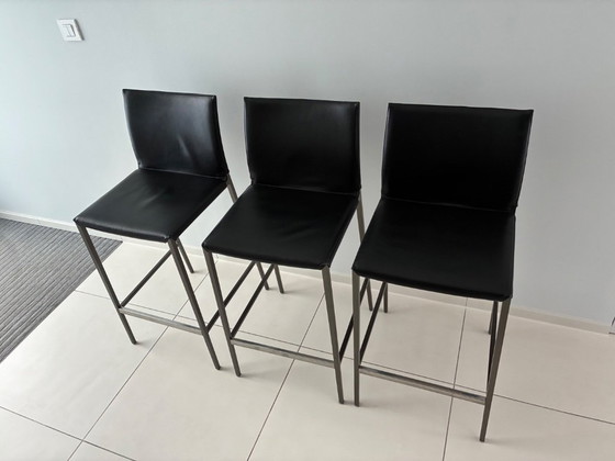 Image 1 of 3x Taburete de bar Zanotta Lio - cuero negro