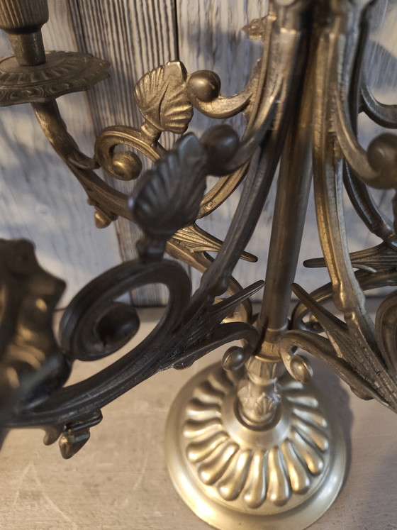 Image 1 of Chandelier italien vintage à 6 bras en laiton massif, lourd