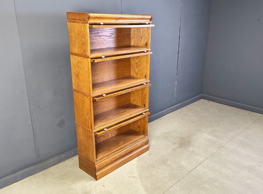 Four Tier Oak Barrister Style Bookcase with Leaded Glass 