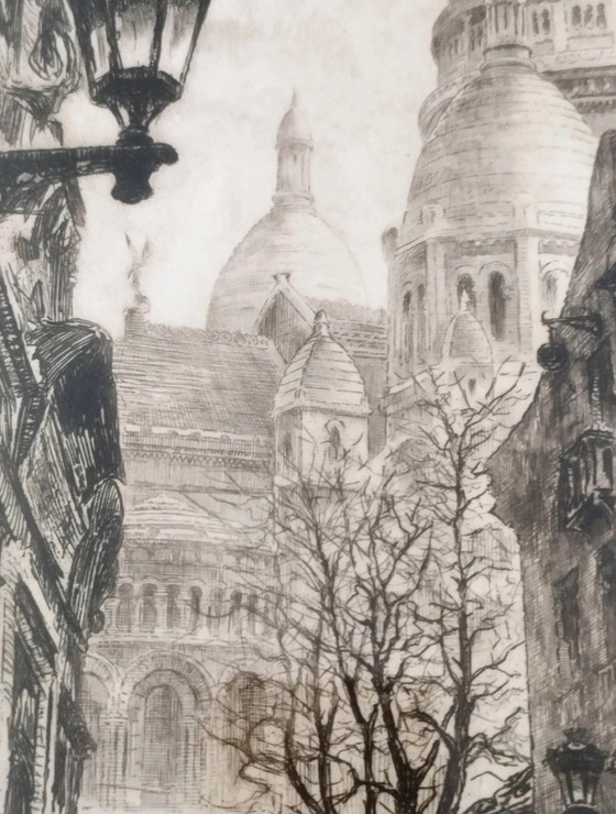Originele ets van Aimé Edmond Dallemagne, "Rue du Chevalier-de-la-Barre" in Parijs – Litho's & Zeefdrukken (photo 6 of 10)
